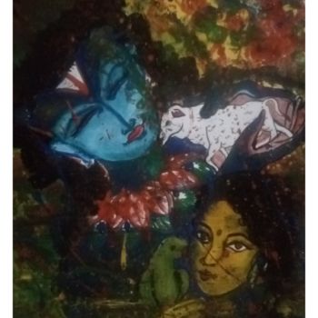Drawing titled "Lord Krishna love" by Ab Mehra Batoshiy, Original Artwork, Acrylic