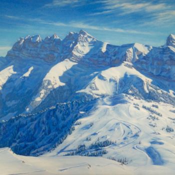 Malarstwo zatytułowany „Snowpark, Les Crose…” autorstwa Ashley Loram, Oryginalna praca, Olej