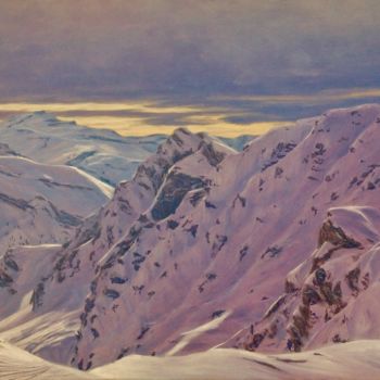 Malarstwo zatytułowany „Magenta Mountains,…” autorstwa Ashley Loram, Oryginalna praca, Olej