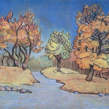 Peinture intitulée "Золотой Осень" par Ashurmat Mamasaliew, Œuvre d'art originale, Marqueur