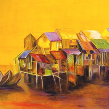 Painting titled "Village sur le Méko…" by Mich'L Barö, Original Artwork