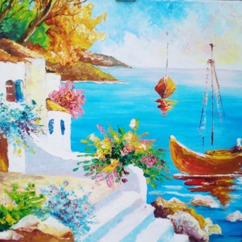 Painting titled "''Beautiull Greece 2" by Asia, Original Artwork, Oil