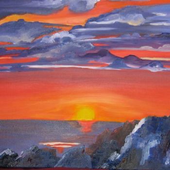 Pintura intitulada "coucher de soleil" por Annie Sillard, Obras de arte originais