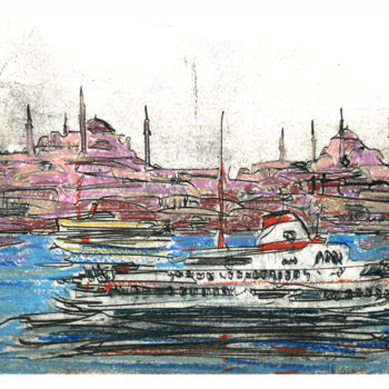 Painting titled "Bosphours - İSTANBU…" by Ahmet Şinasi İŞler, Original Artwork, Etching