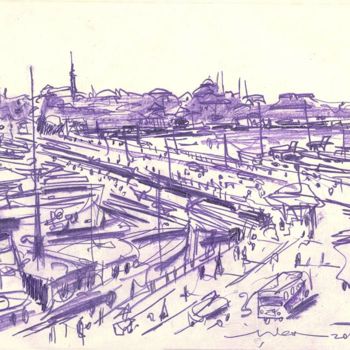 Dessin intitulée "Karaköy Port - İsta…" par Ahmet Şinasi İŞler, Œuvre d'art originale, Crayon