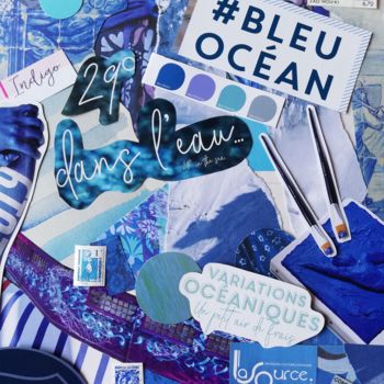 Collages intitolato "Infiniment bleu" da Anne Sisun Kermarrec, Opera d'arte originale, Collages