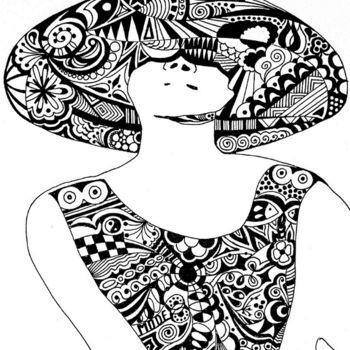 Dessin intitulée "Drôle de Dame" par Anne Sisun Kermarrec, Œuvre d'art originale, Crayon