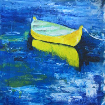 Pintura titulada "la barque jaune (co…" por Anne Sisun Kermarrec, Obra de arte original