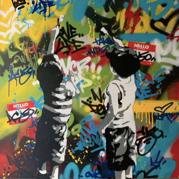 Картина под названием "Young Vandals" - Asko, Подлинное произведение искусства, Акрил Установлен на Деревянная рама для носи…