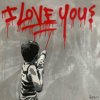 "I Love You" başlıklı Tablo Asko tarafından, Orijinal sanat, Akrilik Ahşap Sedye çerçevesi üzerine monte edilmiş