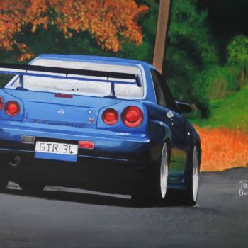 Pittura intitolato "Nissan GTR 34" da Burak Aslan, Opera d'arte originale, Acrilico Montato su Telaio per barella in legno