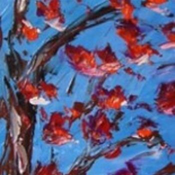 Painting titled "Blooming in Blue, O…" by Sybille Asloun, Original Artwork