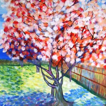 Malerei mit dem Titel "Blossoming tree" von Asmaâ Ouassou, Original-Kunstwerk, Öl
