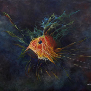 Painting titled "Poisson Rouge" by Asmadi Sair, Original Artwork, Acrylic