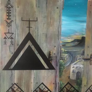 Pittura intitolato "Porte sur village,…" da Aszoom, Opera d'arte originale, Acrilico Montato su Telaio per barella in legno