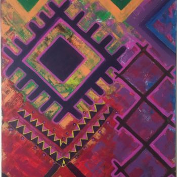 Painting titled "MOTIFS BERBERES1" by Aszoom, Original Artwork, Acrylic Mounted on Wood Stretcher frame
