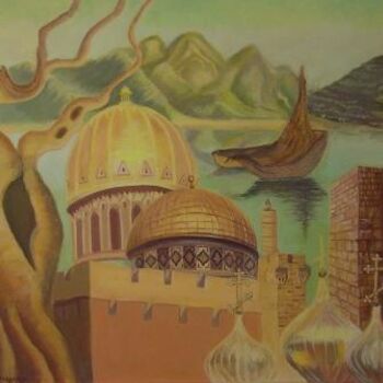 Painting titled "Religions of Jerusa…" by Aspasia Arvanitis, Original Artwork, Oil