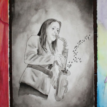 「Woman on Sax」というタイトルの絵画 Ashley Spencerによって, オリジナルのアートワーク, オイル