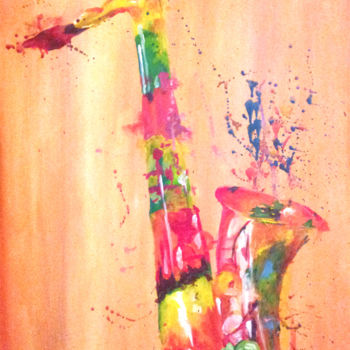 Painting titled "Saxophone" by Ashley Spencer, Original Artwork, Oil