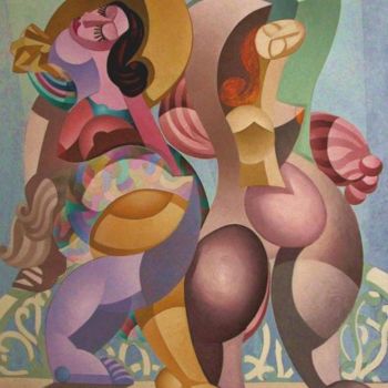 Schilderij getiteld "Femmes au balcon" door Tsvetomir Assenov, Origineel Kunstwerk, Olie