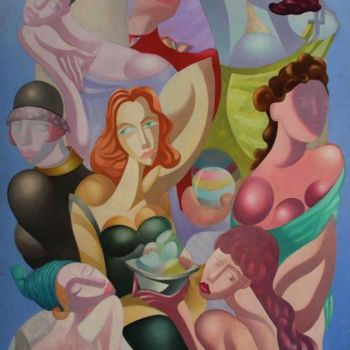 Schilderij getiteld "Femmes au balcon 5" door Tsvetomir Assenov, Origineel Kunstwerk, Olie