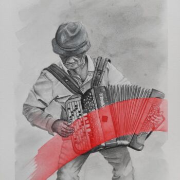 Painting titled "L'accordéoniste de…" by Assia Benkahoul, Original Artwork, Watercolor