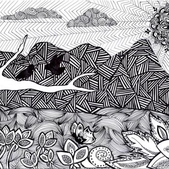 Dessin intitulée "Nature géométrique" par Assia Lounas, Œuvre d'art originale, Stylo à bille