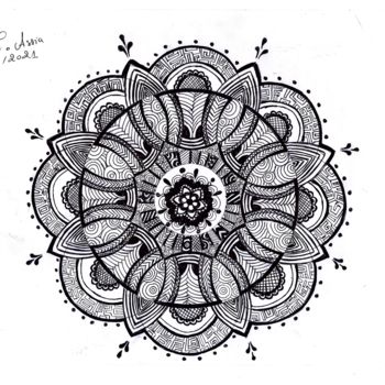 Dessin intitulée "Mandala" par Assia Lounas, Œuvre d'art originale, Stylo à bille