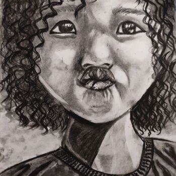Dibujo titulada "l'enfant" por Assia Lounas, Obra de arte original, Carbón
