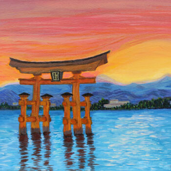 Peinture intitulée "The torii of Itsuku…" par Asya Ignatova, Œuvre d'art originale, Acrylique