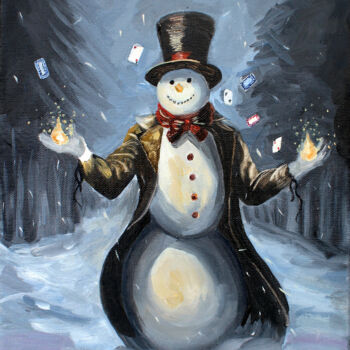 Pittura intitolato "Snowman Magician" da Asya Ignatova, Opera d'arte originale, Olio