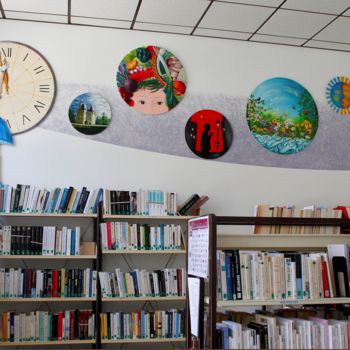 绘画 标题为“Fresque Bibliothèqu…” 由Association Les Couleurs De L'Antenne, 原创艺术品, 丙烯