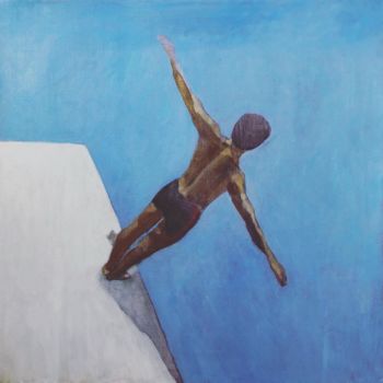 Schilderij getiteld "Swimmer" door Hasmik Chakhmakhchyan, Origineel Kunstwerk, Olie