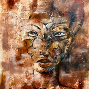 Tekening getiteld "African Queen" door Aston, Origineel Kunstwerk, Houtskool
