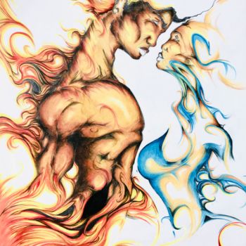 Desenho intitulada "Heart of fire" por Aston, Obras de arte originais, Lápis