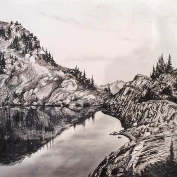 Zeichnungen mit dem Titel "Mica Lake Washington" von Astra, Original-Kunstwerk, Kohle