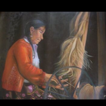 Malerei mit dem Titel "HILANDERA COLOMBIANA" von Astrid Galan Sepulveda, Original-Kunstwerk