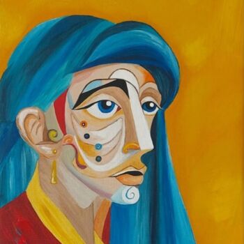 Pittura intitolato "Le turban bleu" da Astrid Honoré, Opera d'arte originale, Acrilico Montato su Telaio per barella in legno