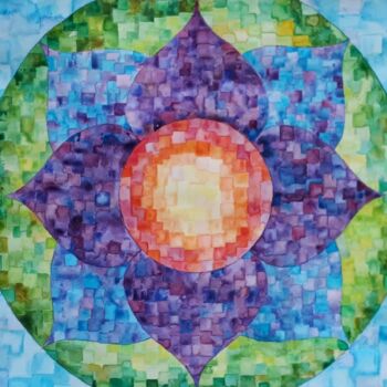 Malerei mit dem Titel "Pixels -  Flower" von Astrid Noordberger, Original-Kunstwerk, Aquarell