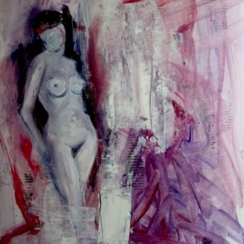 Malerei mit dem Titel "mujer en violetas" von Astrid Waldman, Original-Kunstwerk