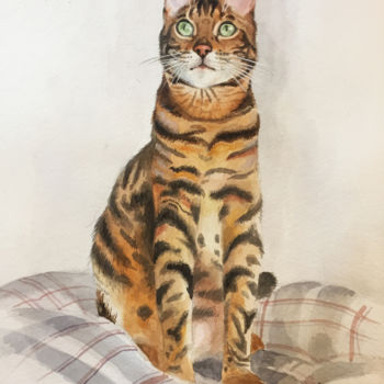 Картина под названием "Кот бенгал" - Аркадий Астров, Подлинное произведение искусства, Акварель