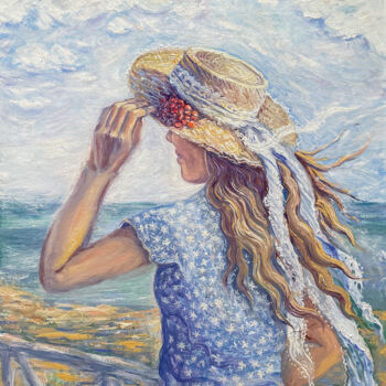 Pintura titulada "GIRL WITH THE WIND.…" por Asvano Anastasiia Ivanova, Obra de arte original, Oleo