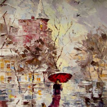 Painting titled ".jpg Red umbrella" by Anna Kolos, Original Artwork, Oil