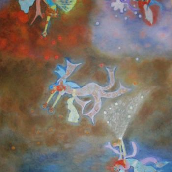 Pintura titulada "les 4 fées  Feu-Air…" por Atchama, Obra de arte original, Oleo