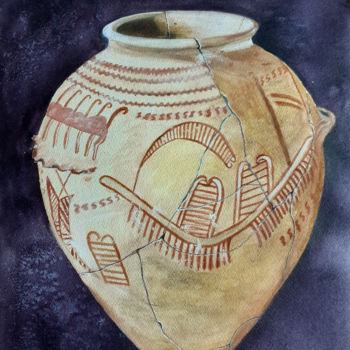 Картина под названием "vase égyptien" - Atelier Peinture Fourchambault, Подлинное произведение искусства, Акварель
