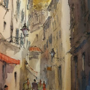 Pintura intitulada "Ruelle Vieux Nice 1…" por Patrick Hanin, Obras de arte originais, Aquarela