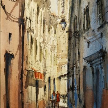Painting titled "Ruelle Vieux Nice 1…" by Patrick Hanin, Original Artwork, Watercolor