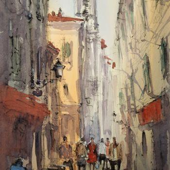 Painting titled "Ruelle Vieux Nice 1…" by Patrick Hanin, Original Artwork, Watercolor Mounted on Cardboard