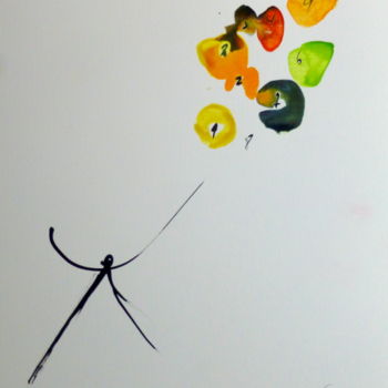 Peinture intitulée "Zahlen-Ballons" par Yoolyus, Œuvre d'art originale, Aquarelle