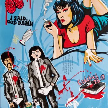 Painting titled "Pulp Fiction" by Patrice Almodovar, Original Artwork, Acrylic Mounted on Wood Stretcher frame
